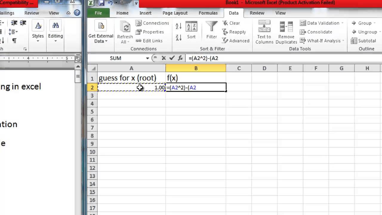 how to solve for x in excel